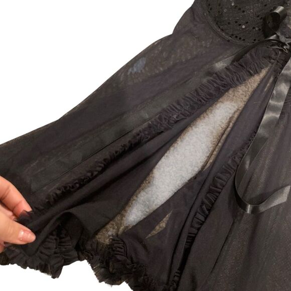 Y2K Victoria’s Secret 36B Push Up Ruffled‎ Lace Babydoll Top Black Sequin Mesh - Picture 6 of 11